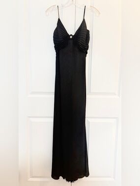Badgley Mischka Full Length Black Dress Pleated Top & Ring Embellish. 8 (small)